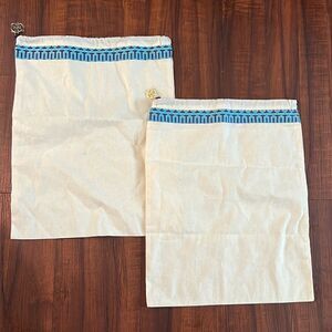 TWO Tory Burch dust bags 15” x 12” with Blue and Cream Accents